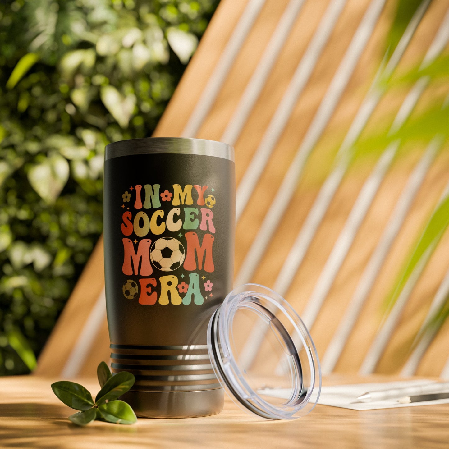 Groovy Soccer Mom Era Black Ringneck Tumbler, 20oz