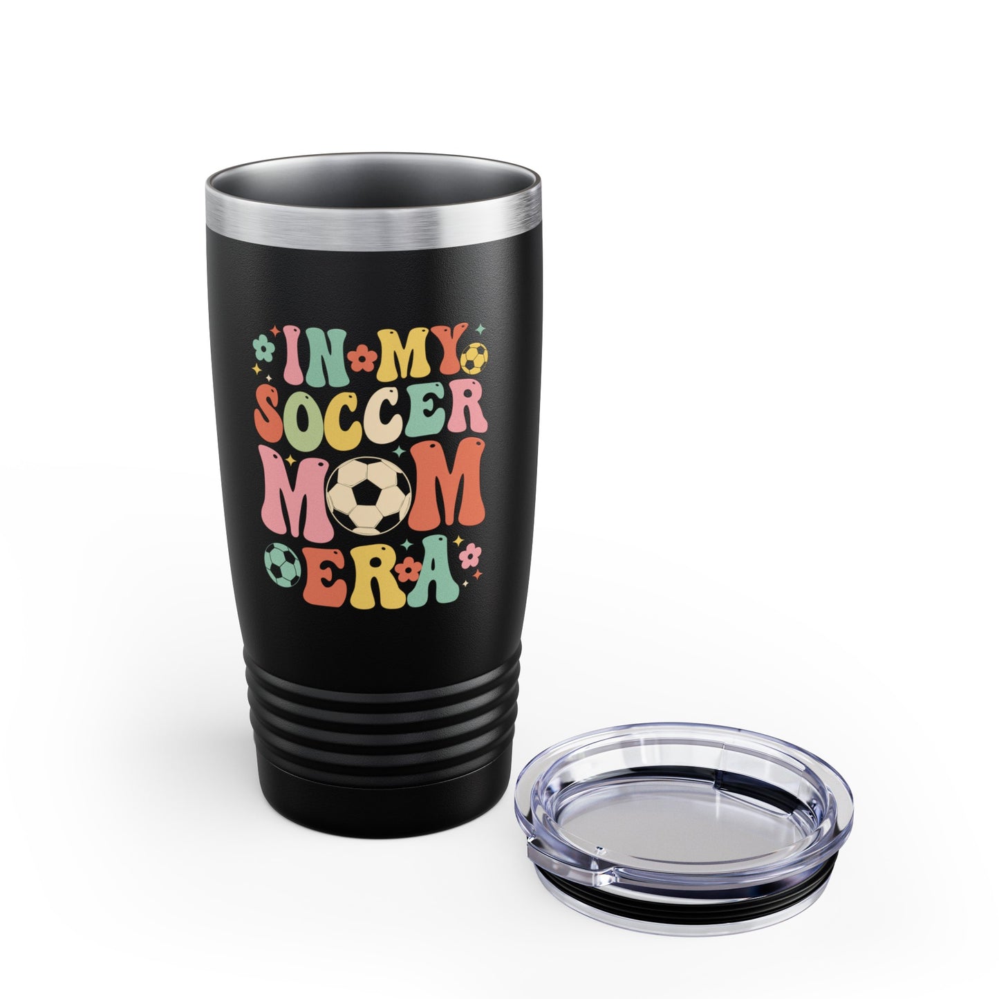 Groovy Soccer Mom Era Black Ringneck Tumbler, 20oz